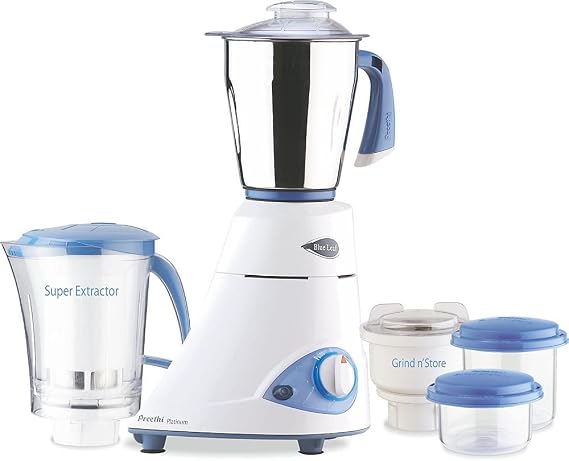 Preethi Blue Leaf 3-Jar Mixer Grinder, 550-Watt