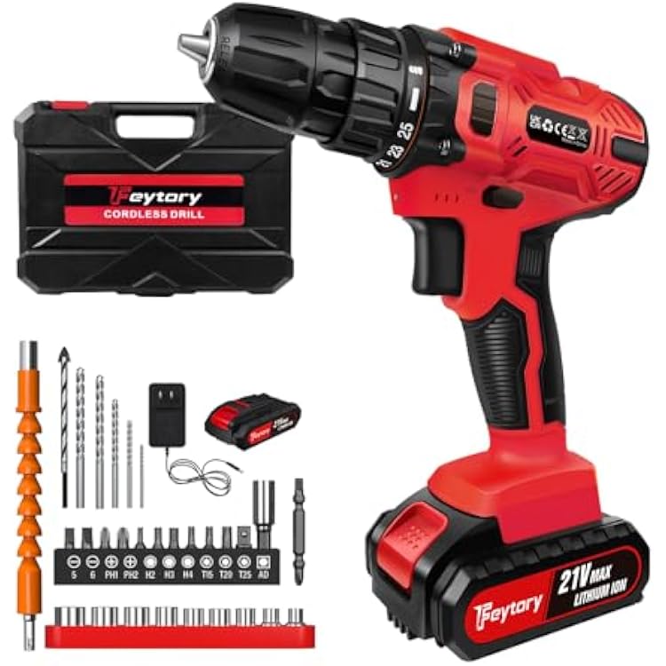 Cordless Drill Driver Set, 21V Power Drill Cordless Electric Screwdriver Driver Tool Kit, 38 Keyless Chuck, Electric Drill Power Drill Cordless Drill with Battery and Charger, Impact Driver for DIY