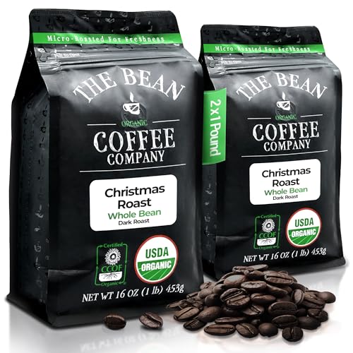 The Bean Organic Coffee Company Christmas Roast, Dark Roast, Whole Bean Coffee, 16-Ounce Bags Pack of 2