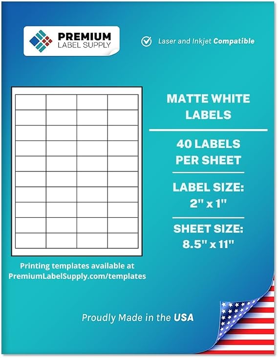 Premium Label Supply White Sticker Barcode Labels 2" x 1" Laser/Inkjet Compatible (40 per Sheet), 100 Sheets 4000 Total Adhesive Labels