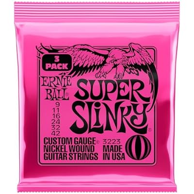 Ernie Ball Super Slinky Nickel Wound Electric Guitar Strings 3-pack, 9-42 Gauge P03223