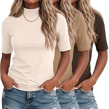 Ficerd 3 Pack Women's Mock Turtleneck T-Shirts 1/2 Half Sleeve Dressy Casual Tunic Tops Slim Fit Summer Basic Tee Shirts 2026