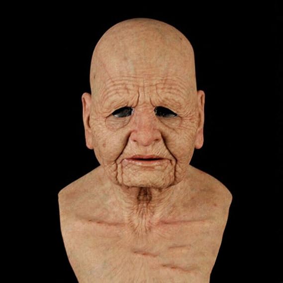 Silicone Head Mask Realistic Old Man Face Mask Cosplay Halloween, Mascara Realiste Terror Old Lady Costume For Women Adult Face Full Realistic
