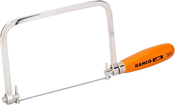 Bahco BAH301 Coping Saw With Wooden Handle, 6-1/2 Inch, Nickel-Plated Steel Frame, Wooden Beech Handle, Tempered Carbon Steel Blade, Heavy-Duty Tool For Fine Precision Work | Fine Precision Work, Tempered Carbon Steel Blade, Smooth Curve Cuts, Craft Detail, Furniture Repair And Controlled Handling