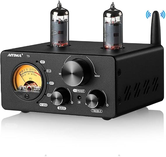 Upgraded AIYIMA T9 Bluetooth 5.0 6K4 Vacuum Tube Amplifier 2.0 Channel TPA3221 USB DAC 100Wx2 Stereo Receiver Amp COAX/OPT HiFi Home Audio Digital Amplifiers with VU Meter