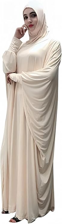 Women's Solid Muslim One-Piece Prayer Dress Abaya Kaftan with Hijab Full Length Dress