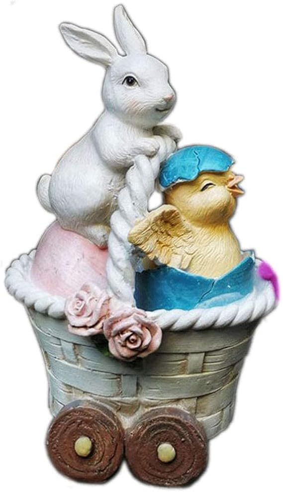 Rabbit Statues for Garden Figurine,Bunny and Chicken Sculptures Home Decor Modern Ornament,Terrace Garden Patio Decoration,Balcony,A