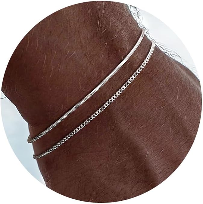 Moodear Silver Bracelets for Men, Stackable Fashion Cuban Snake Chain Set
