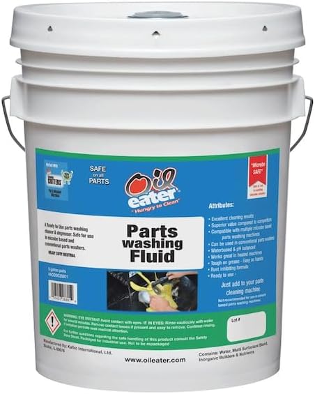 Oil Eater Parts Washer Fluid, Water-Based Heavy Duty pH Neutral, Smart Microbe Safe Parts Cleaner Systems, 5 Gallons