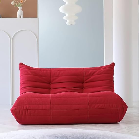Lazy Floor Sofa, Fireside Chair, Teddy Velvet Bean Bag Couch, Lounge Togo Accent Chair for Living Room, Bedroom, Salon, Office - 2 Seater (Size: Double, Color: B)