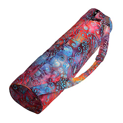 Hugger Mugger Batik Yoga Mat Bag - beautiful pattern, durable 100% cotton, full lining, adjustable strap, 2 extra zipper pockets