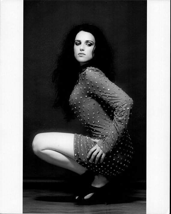 Posterazzi Katie Mcgrath Squatting In Beaded Dress Black And White Photo Print (16 x 20) - Item # MVM53113