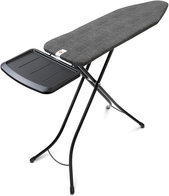 Brabantia Comfort Ironing Board with Solid Steam Generator Rest | Medium (Size B) | Fairtrade Denim Black Cover | Adjustable Height (27-38"), XL Iron Rest, Easy Fold, Anti-Collapse Lock, Non-Slip Feet