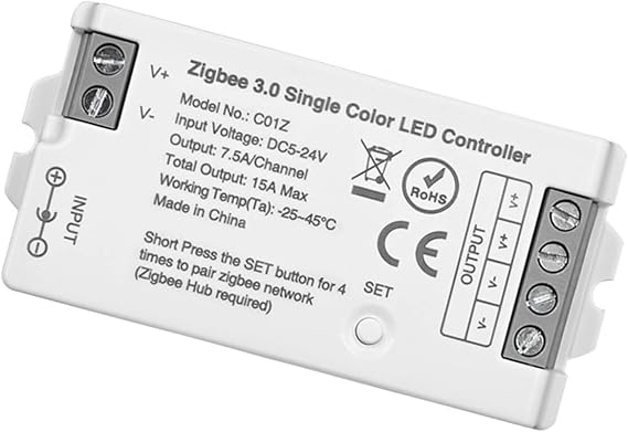 Dimmable Monochrome Smart ZigBee 3.0 LED Controller Compatible with Hub Bridge Echo Plus Echo Studio Echo Show (2nd Gen) for APP/Alexa Voice Control Plain LED Strip (Zigbee Controller Only