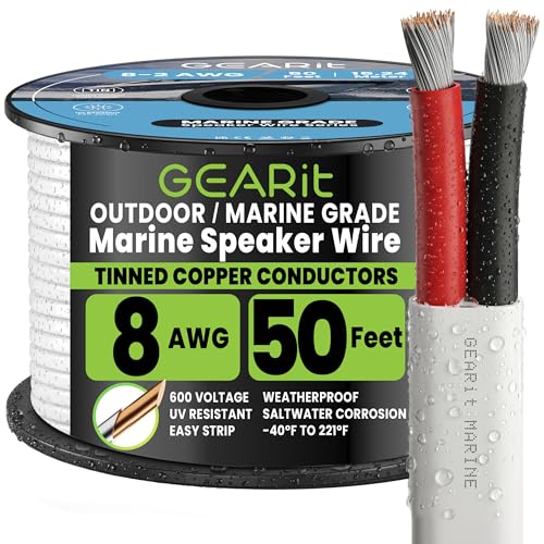 GEARit 8 Gauge Electrical Wire Cable,8 AWG 50 Ft Landscape Wire,Marine Grade Tinned Copper Wires for Automotive,Outdoor,Speaker, Lamp,Trailer,Car