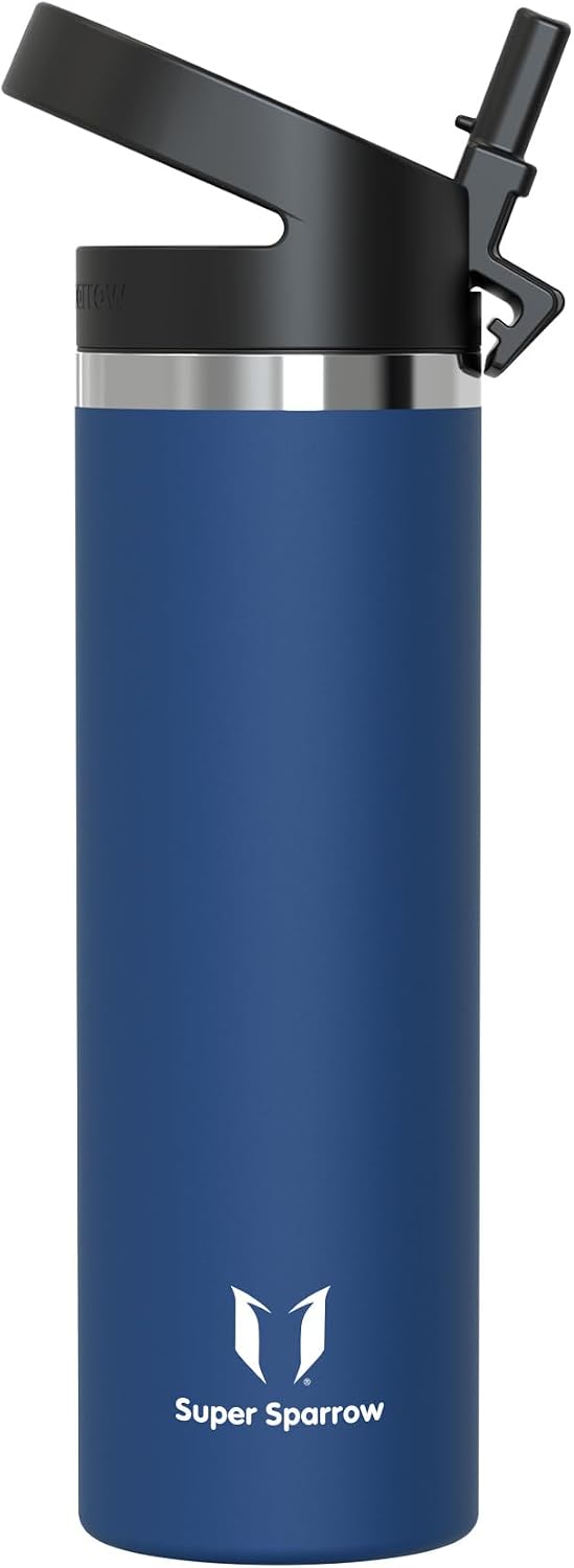 Super Sparrow Water Bottle Insulated - 500ml, 750ml, 1000ml, 1.2L, 1.5L - Wide Mouth Metal Bottle - SwivelSip Flask - BPA Free, Leak Proof - Ergonomic Straw Water Bottles for Gym, Travel, Sports