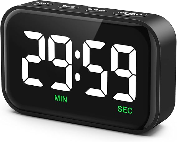 Digital Kitchen Timer, Digital Timer with Large LED Display | Magnetic Classroom Timer, Count Up Countdown, 3 Volume Levels for Cooking/Office/Kids/Work/Study, Black (Battery Included)