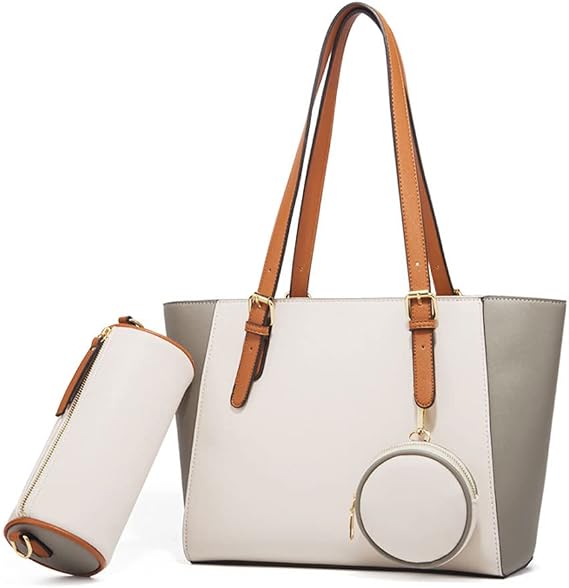 3 in 1 Handbag Set for Women Large Work Tote Bag and Small Crossbody Cylinder Bag Rond Coin Purse Ladies Hobo