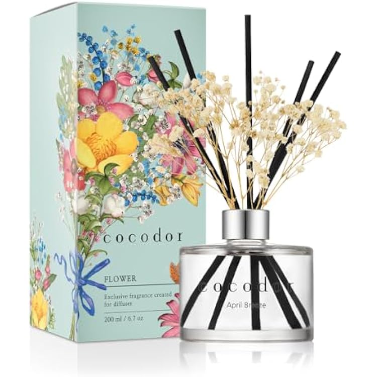 COCODOR Reed Diffuser Set with Preserved Babys Breath with SticksApril Breeze  6.7oz  Scent Fragrance Oil Diffuser for Bedroom Bathroom Home Decor