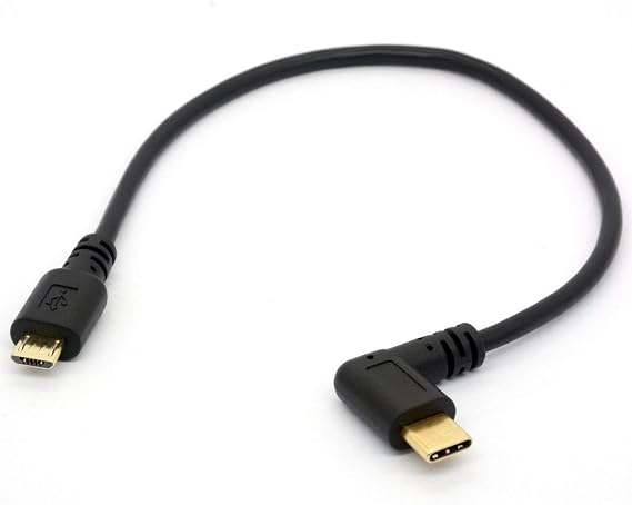 Angle USB Type C to Micro USB Cable, 90 Degree USB-C Male to Micro-B Male | Adapter Converter for MacBook Pro, Laptop, Android Devices (Only for Charging) (USB C/Type C Side)