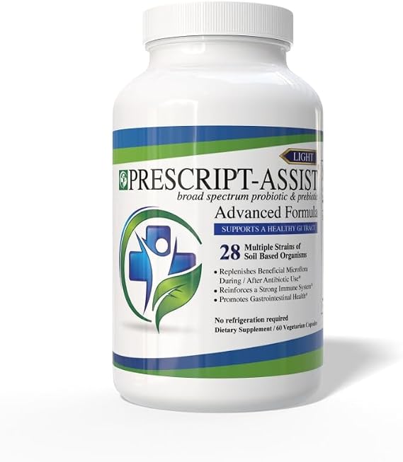 Prescript-Assist Light - 28 Strains Soil Microflora Probiotic and Prebiotic for Children & Adults with Advanced Formula - Soil Based Probiotics for Gut Health - No Refrigeration Needed, 60 Caps