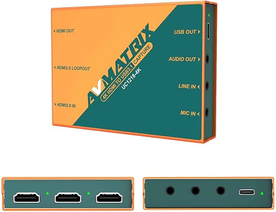 AVMATRIX UC1218-4K Video Capture Card with HDMI 2.0 to USB 3.0-C for Live Streaming in 1080P60 for Online Conference Church Live Stream Online Teaching on OBS Vmix YouTube Zoom Teams Twitch PC/Mac...