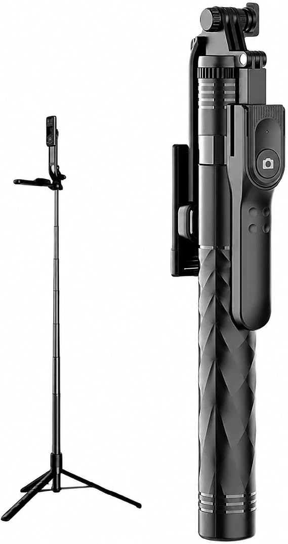 Coverzone Bluetooth Selfie Çubuğu ve Tripod, 360° Dönebilen Telefon Tutucu, Uzaktan Kumandalı, Maksimum 175cm, Katlanabilir Vlog Canlı Yayın Fotoğraf Video Çekim Standı | K28P