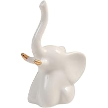 Garden Lights Ornaments Ceramic Elephant Home Décor Shelves, Coffee Table, Living Room - Small Cute Figurines Statue Gold and White 1 Pair Garden Wall Ornaments Outdoor (White, One Size)