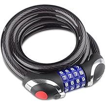 Pro Iron 5Foot Braided Steel Bike & Motorcycle Lock 4-Digit Combination, LED Light, Heavy Duty, Anti-Pick & Drill, Easy Peel/Use
