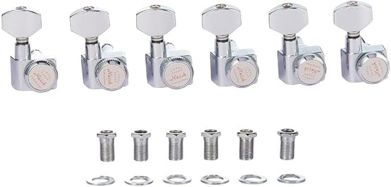 KAISH 21:1 Dual Pin (No Screws) Locking Tuners 2 Pin Locking Tuning Keys Pegs Tuning Machine Heads fits for American Series Strat/Tele Guitars Contemporary Button Chrome