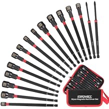 16PCS Nut Driver Set Magnetic, 1/4" Impact Drill Driver Bit Set, Metric & SAE Nut Drivers, Long Shank Nut Driver Bits, 1/4"Hex Shank, with Storage Bag