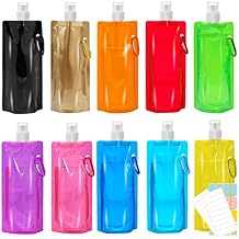 smilixin 10 Pack Collapsible Water Bottles,Reusable Drinking Water Bags with Carabiner Clip,480ml Travel Water Bottle,Leak Proof Water Bottles for Camping,Hiking Travel,Gym,Sports,Biking,BPA Free