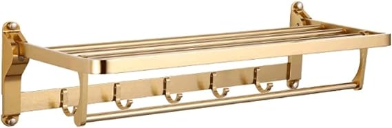 Bath Shelf Wall Mounted Towel Rack Easy to Install，Antique Brass Bath Towel Rack Double Towel Shelf Bathroom Accessories Towel Bar，Gold Towel Bar Wall Shelf