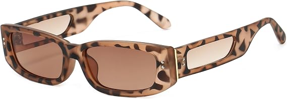 LJCZKA Retro Small Rectangle Sunglasses for Men Women Trendy Rectangular y2k Narrow Sunglasses 90s Vintage Fashion Square Frame UV400 Protection