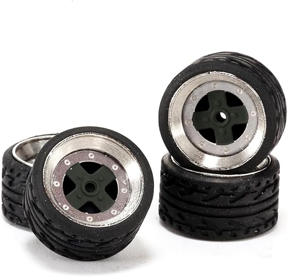 WAVEIST Carlomo 1/64 Scale N-Class Alloy Wheels and Rubber Tires with Axles Detail Up Kits (4pcs/1 Kit) Modified Parts for 1:64 Diecast Model Cars (N009B)