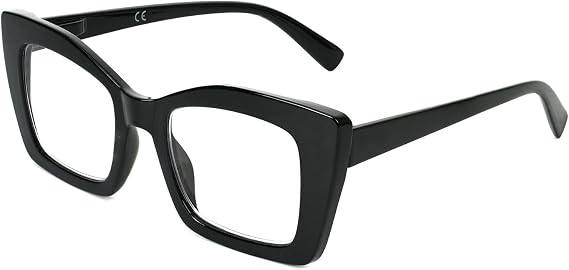 Oversized Reading Glasses for Women Blue Light Blocking Readers, Bold Square Frame, Clear Lens, Spring Hinge