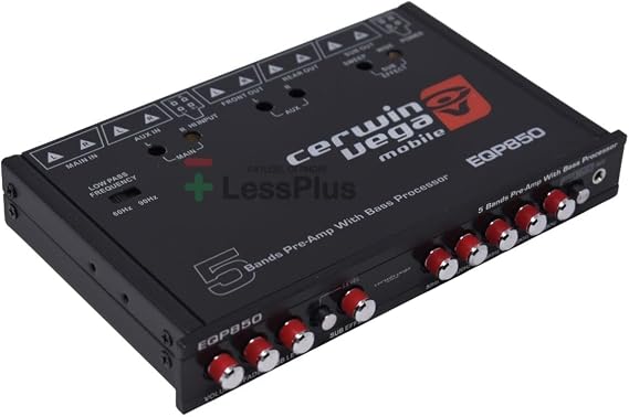 Cerwin Vega 5-Band Pre-Amp Equalizer with Built-in Bass Processor - Ultimate Car Audio System Accessory, High-Level Input, Subwoofer Level Control, Selectable Low Pass Filter, Auxiliary Input EQP850