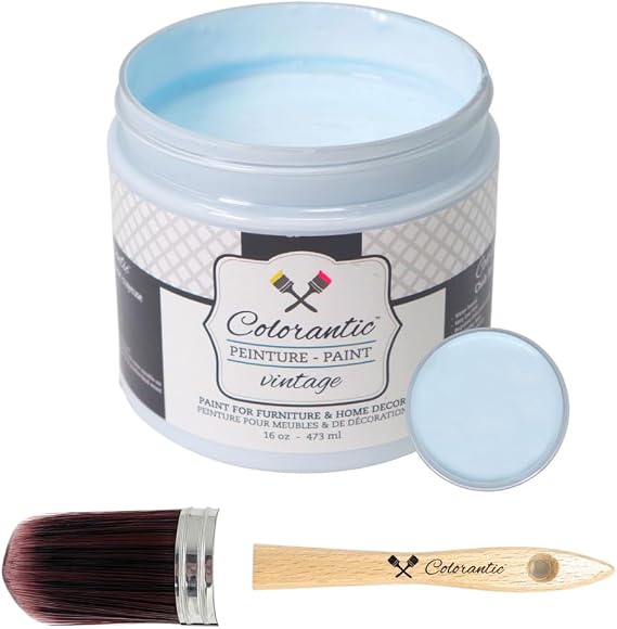 Colorantic-Bundle Baby Blue Chalk Paint (Nautical,16 Oz) and Oval Purple Chalk Paint Brush