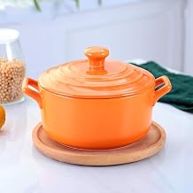 Round Ceramic Casserole, Heat-Resistant earthen Pot, Clay Pot, Soup Pot with lid and Handle. Pot for Slow Cooking. Hot Pot Red 2.32quart Orange 2.32Quart