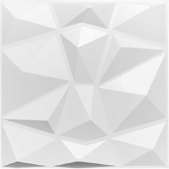 15Pcs Decorative 3D Wall Panels,30x30cm Wall Panelling Diamond Design Wall Tiles PVC Wall Panels Home Decor for Living Room,Bedroom,Bathroom (White)