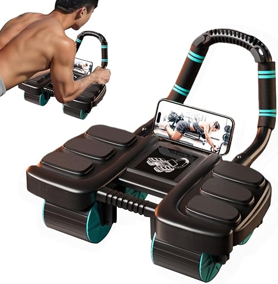 Abdominal Wheel Roller New Ab Roller Exercise Wheel abs Workout Equipment Machine of Home Fitness Sports Sliders for Core Trainer Gym Automatic Rebound Elbow Support With Built-in Phone Holder