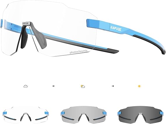 KAPVOE Photochromic Cycling Glasses for Men Women Sport Sunglasses UV Protection Driving Mountain Running MTB Frameless K341