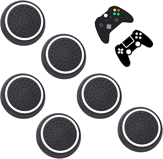 6Pcs Premium Silicone Thumb Stick Grips Caps- Controller Grips,Controller Thumb Grips,Joystick Controller Performance Replacement Compatible with PS5 PS4 PS3 Xbox One 360 Controller Grip(Black