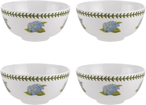 Portmeirion Botanic Garden 6-Inch Serving Bowls Set of 4 - Hydrangea Motif, BPA-Free Melamine, Dishwasher Safe - Versatile for Soup, Salad, Snacks, Indoor & Outdoor Dining Essentials