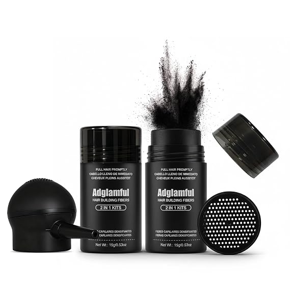 Hair Building Fibers Set, 15g x 2 Bottles with Press Applicator, Lightweight Fiber Powder for Thinning Areas, Natural Volume, Travel-Friendly Kit, Dark Brown