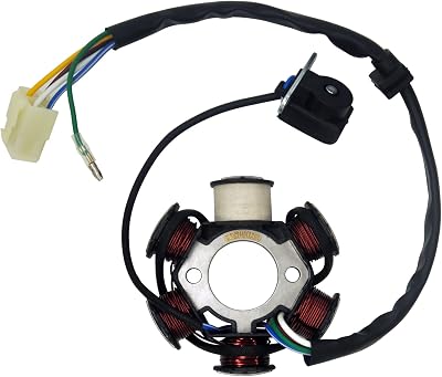 Magneto Stator Coil 5 Wire AC 6 Pole Ignition Stator Magneto for GY6 125cc 150cc Engine Stator Replacement for Scooter ATV Go Kart TAOTAO Dune Buggy 4-pin Plug with Latch