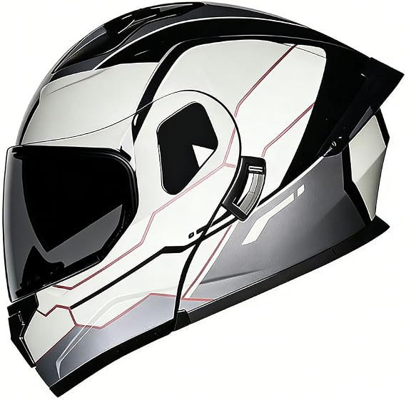 DOT Approved Modular Motorbike Helmet, Futuristic Mech Design with Inner Sun Visor, Lightweight ABS Helmet for Men Women (55-62cm)