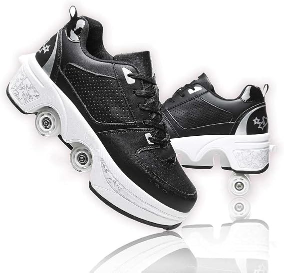 Roller Skate Men's Shoes Skateboard Shoes 2-in-1 Hoodie Shoes/Dual Roller Skate Shoes, Multi-Function 4-Wheel Dual Purpose Skateboard Shoes for Adults and Children, Unisex