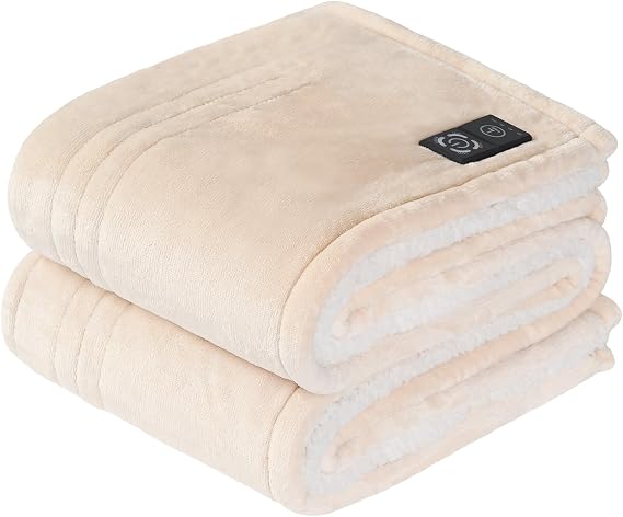 Sealy Heated Throw Electric, Built-in Button Controller, 50"x60", Beige