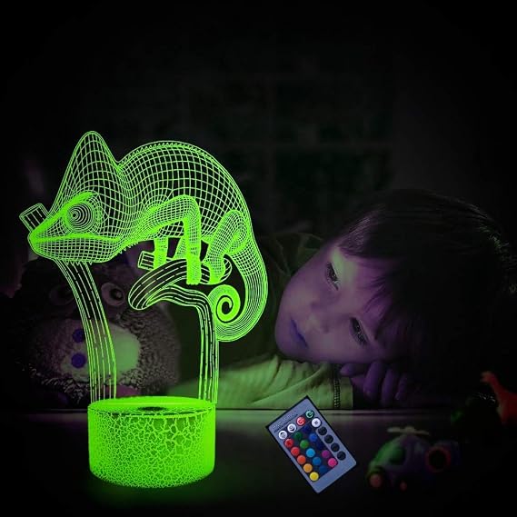 Optical Illusion 3D Chameleon Night Light 16 Colours Different Remote Control USB Power Touch Switch Decor Lamp LED Lamp Table Children Birthday Christmas Gift [Energy Class D]